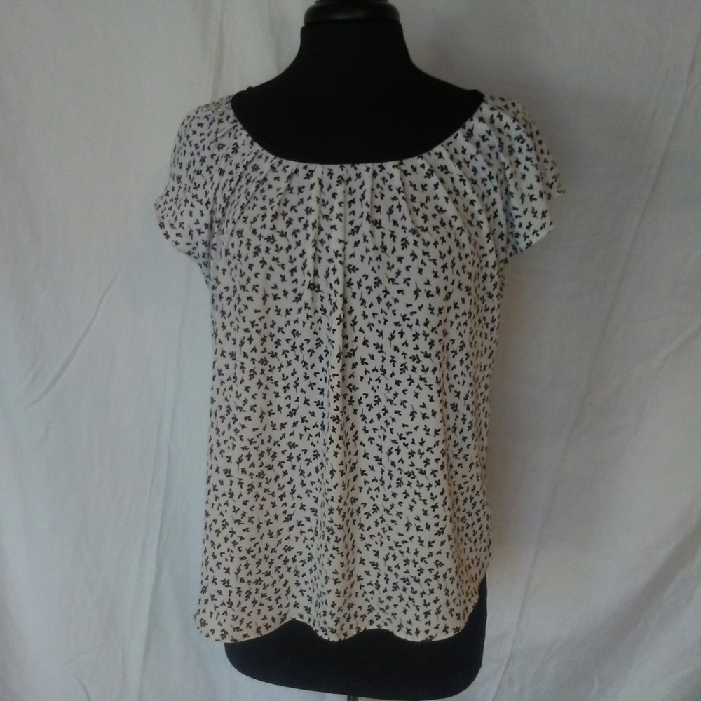 LC Lauren Conrad Tie Bow Collar Short Sleeve Top